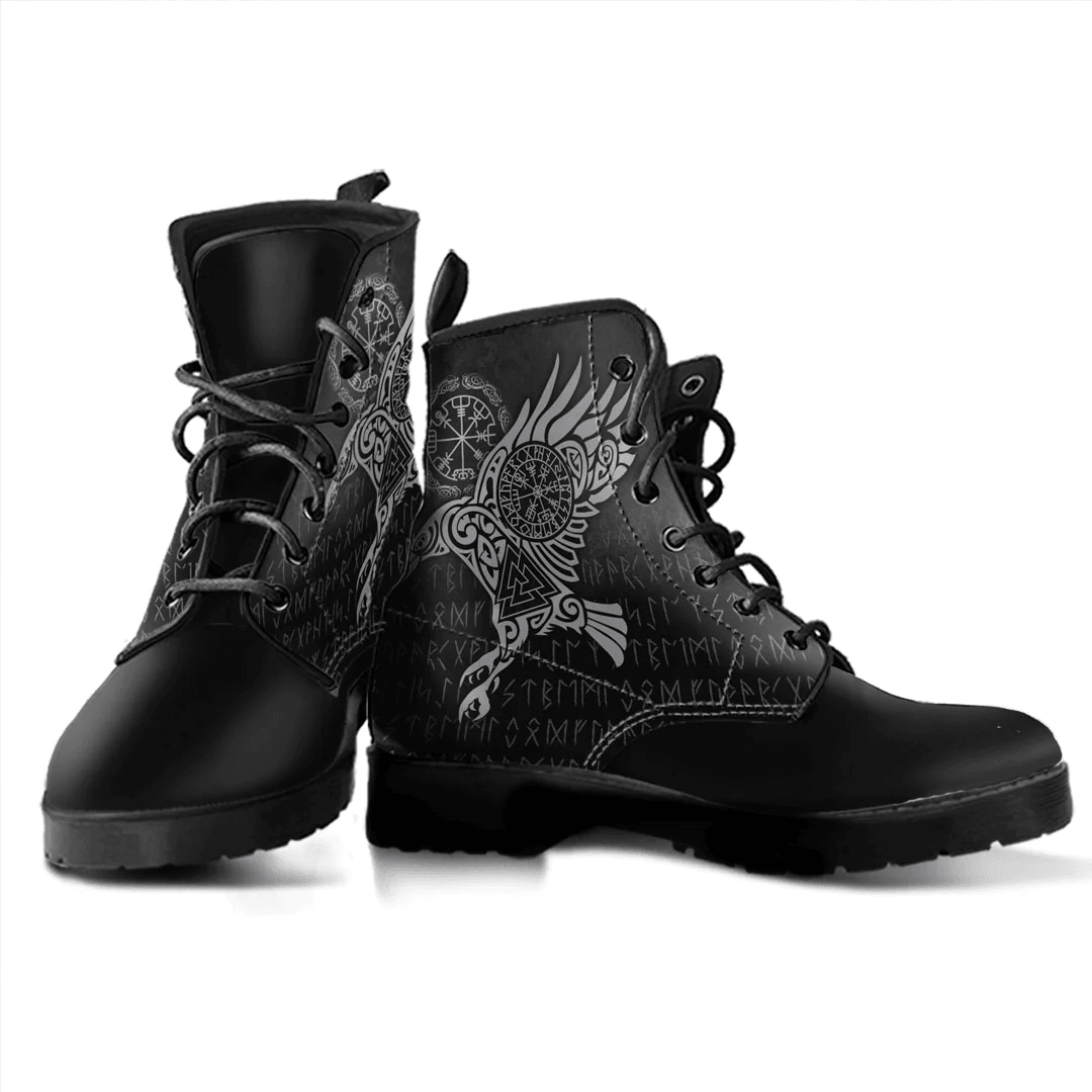 Boots Raven Vegvisir Tattoo Leather Boots