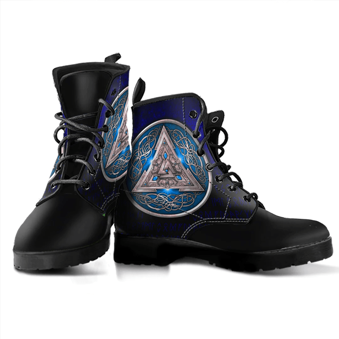 Boots Norse Triskele Valknut Shield In Silver And Blue Leather Boots