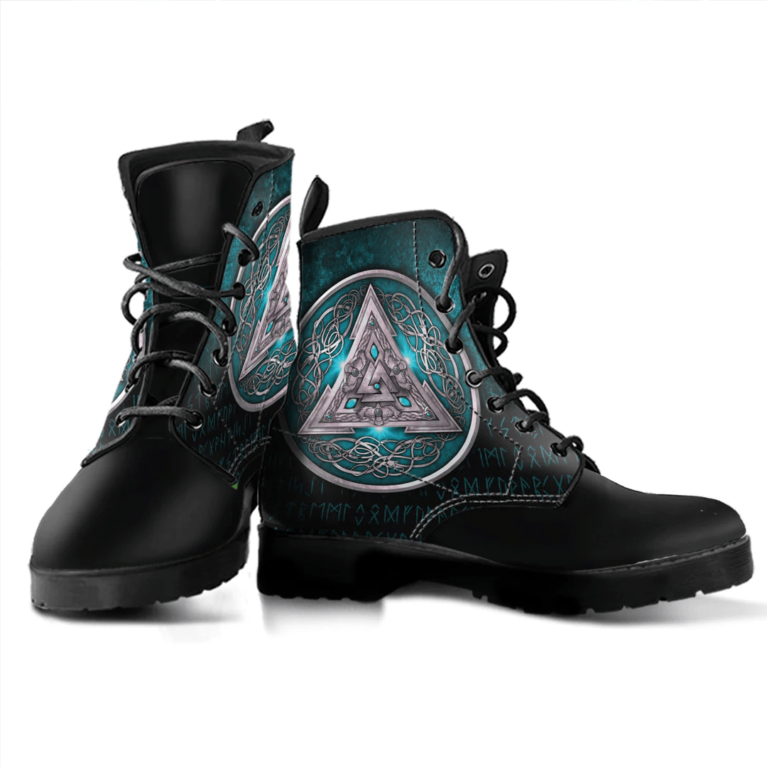 Boots Norse Triskele Valknut Shield In Silver And Cyan Leather Boots