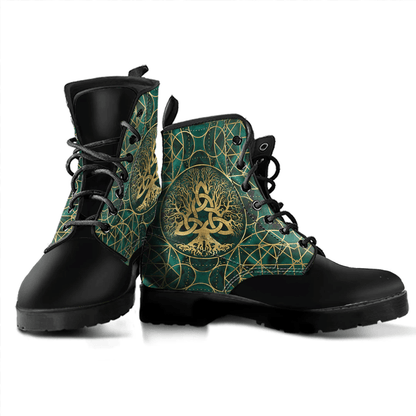 Boots Tree Of Life With Triquetra Malachite And Gold Leather Boots