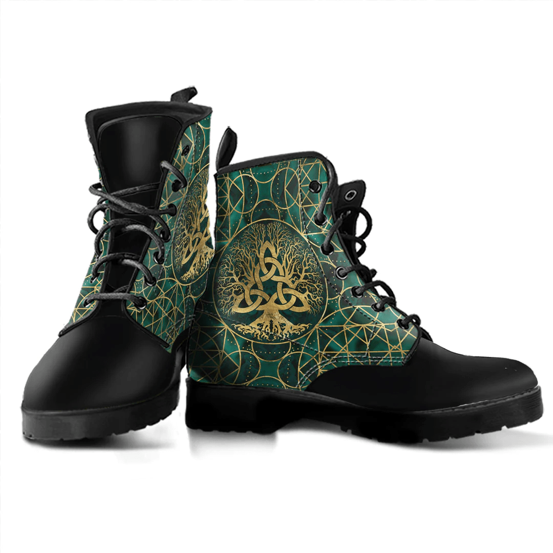 Boots Tree Of Life With Triquetra Malachite And Gold Leather Boots