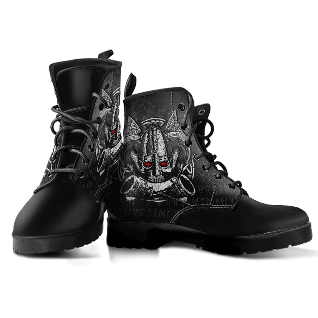 Boots Nordic Mythology Skull Mead Horn Warrior Runes Viking Leather Boots