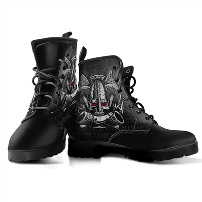 Boots Nordic Mythology Skull Mead Horn Warrior Runes Viking Leather Boots