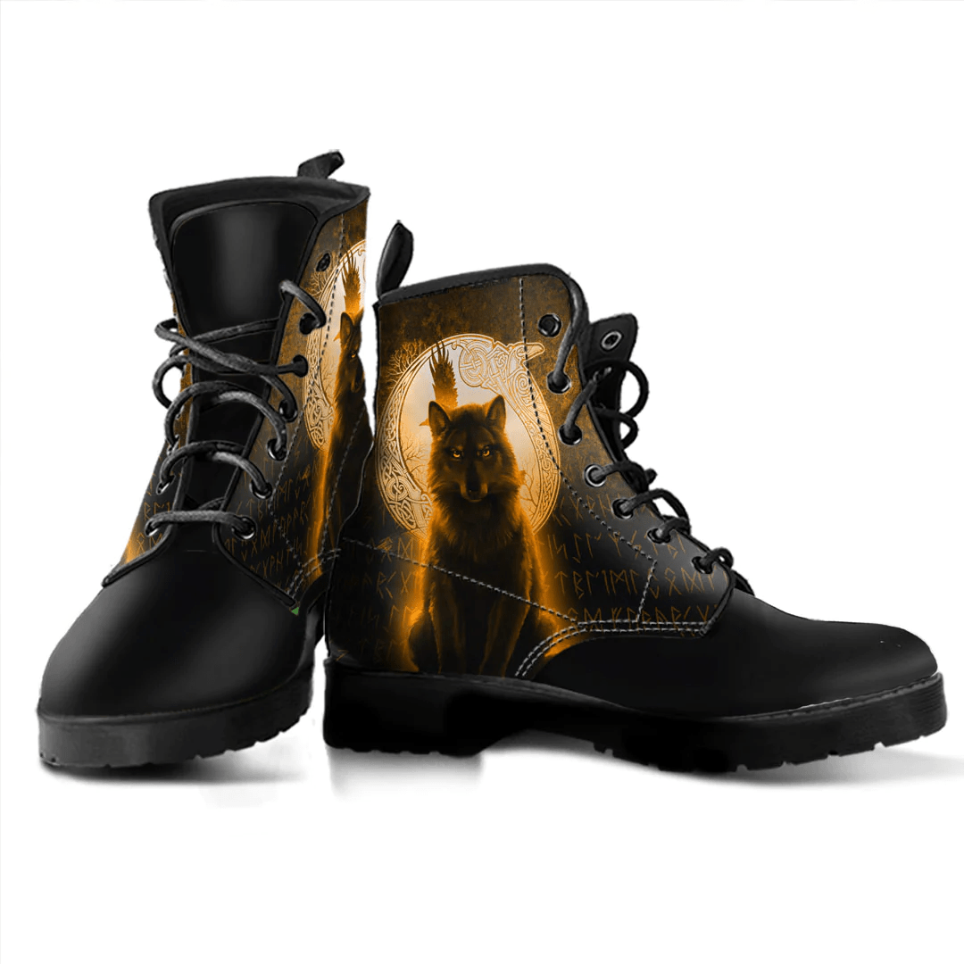 Boots Fenrir Viking Wolf Gold Leather Boots