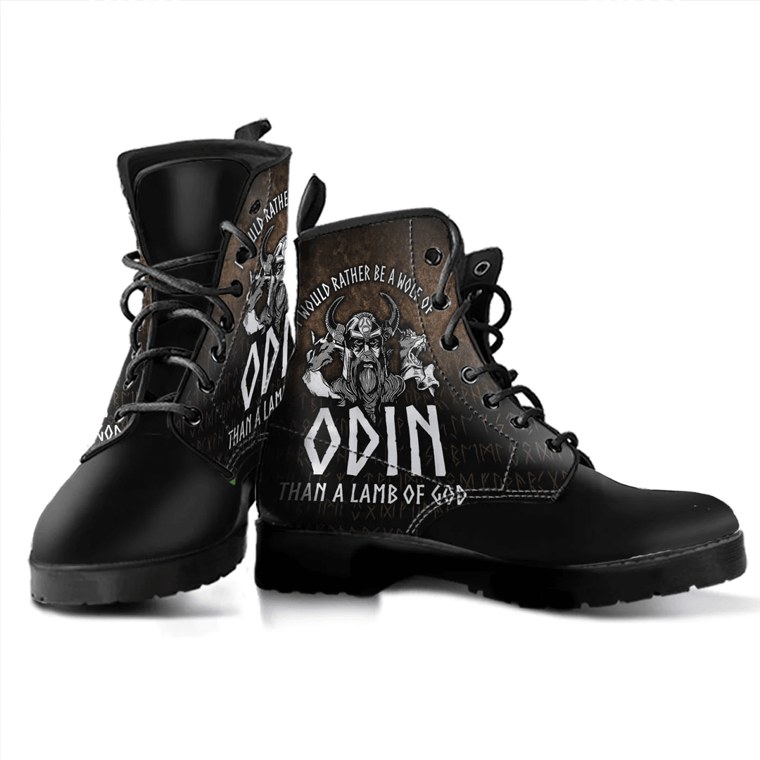 Boots I Would Rather Be A Wolf Of Odin Than A Lamb Of God Leather Boots