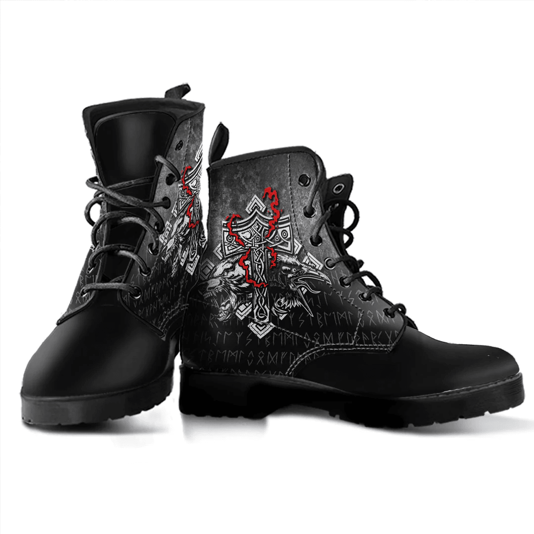 Boots Thor Hammer Mjolnir Rune Protection Odin Raven Viking Leather Boots