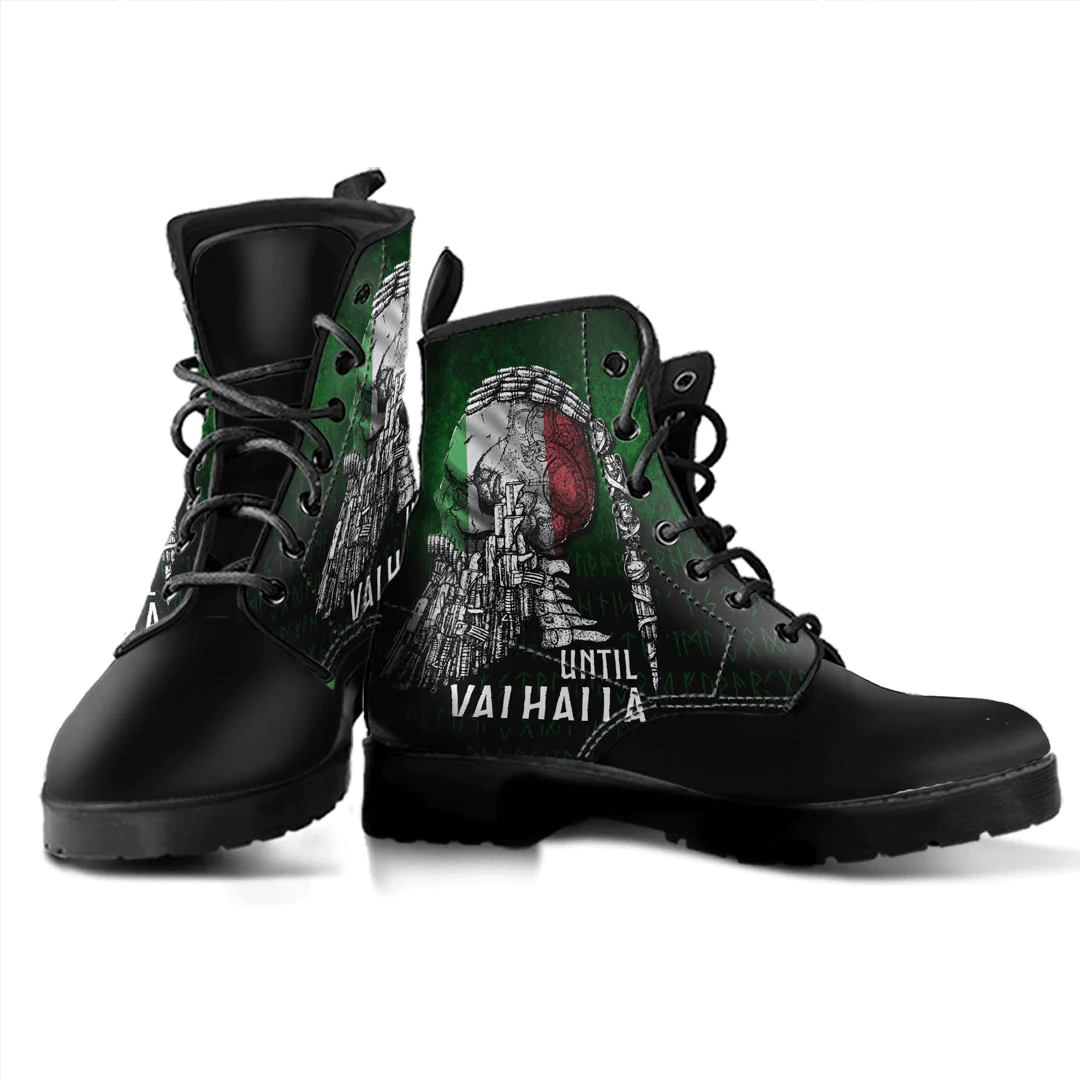 Boots Until Valhalla Viking Skull Italian Flag Leather Boots