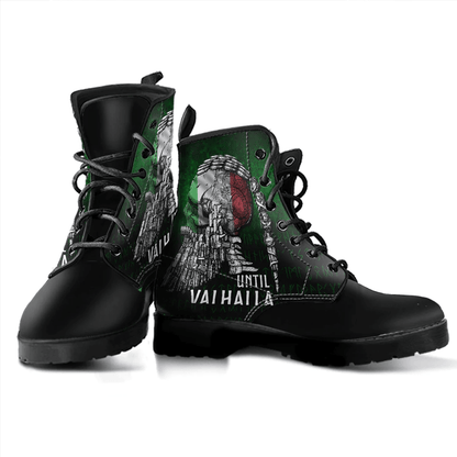 Boots Until Valhalla Viking Skull Italian Flag Leather Boots