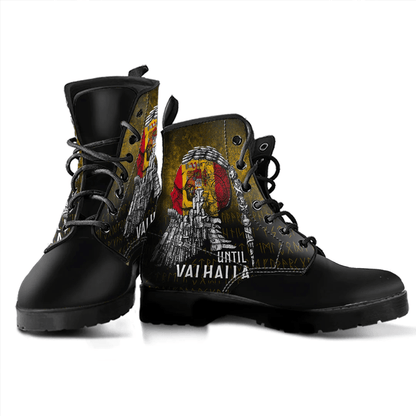 Boots Until Valhalla Viking Skull Spain Flag Leather Boots