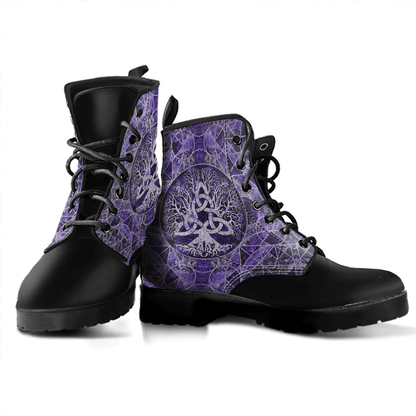 Boots Tree Of Life With Triquetra Amethyst And Silver Leather Boots