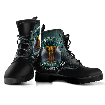Boots Its Better To Be A Wolf Of Odin Than A Lamb Of God Leather Boots