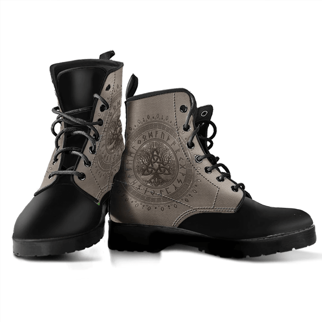 Boots Tree Of Life With Triquetra Beige Leather And Gold Leather Boots