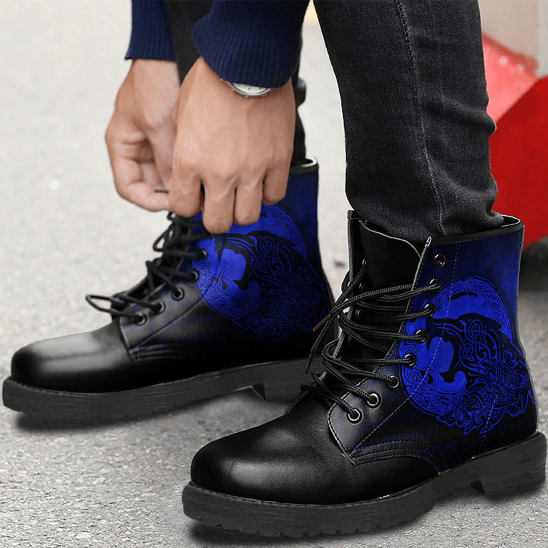 Boots Fenrir Vikingd Tattoo Blue Leather Boots
