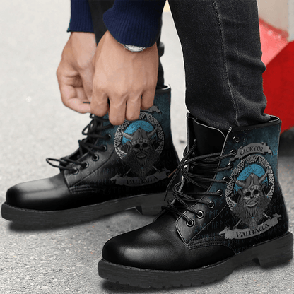 Boots Glory Or Valhalla Viking Skull Leather Boots