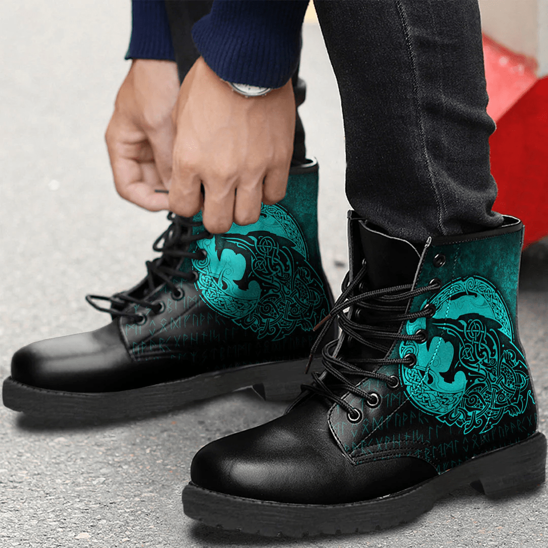 Boots Fenrir Vikingd Tattoo Cyan Leather Boots