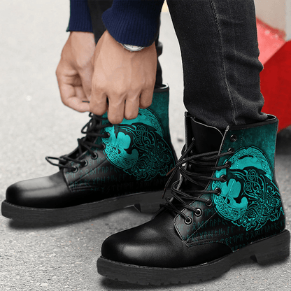 Boots Fenrir Vikingd Tattoo Cyan Leather Boots