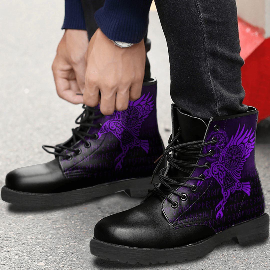 Boots Raven Vegvisir Tattoo Purple Leather Boots