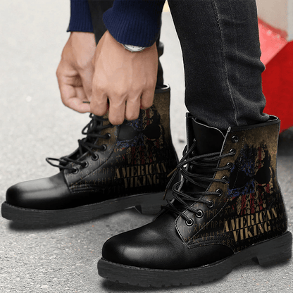 Boots American Flag Viking Warrior Norse Leather Boots