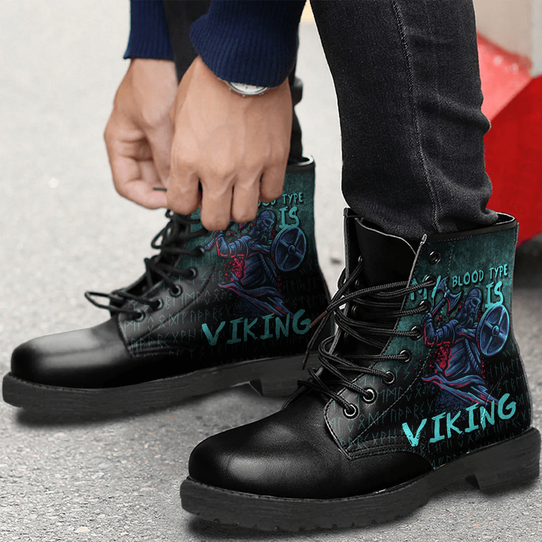 Boots Blood Type Viking Axe Warrior Valhalla Leather Boots