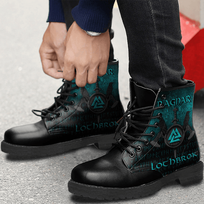 Boots Ragnar Lothbrok Viking Warrior Cyan Leather Boots