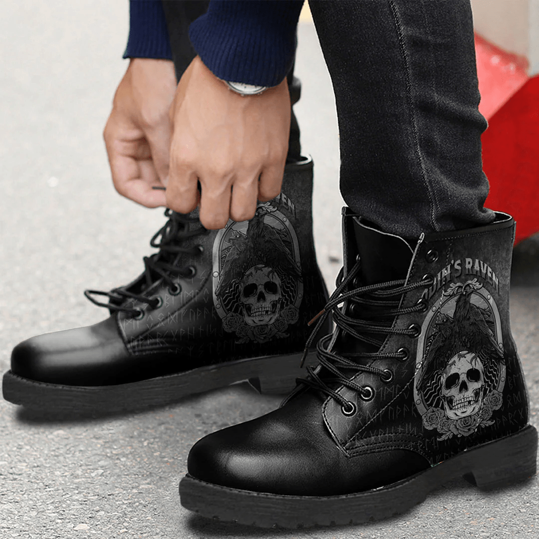 Boots Odins Raven Norse Mythology Ravens Midgard Birds Crow Leather Boots