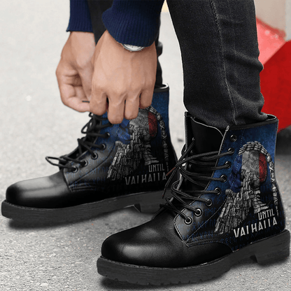 Boots Until Valhalla Viking Skull French Flag Leather Boots