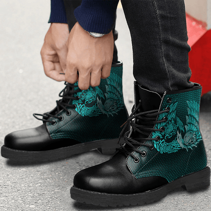Boots Ragnarok Huginn Muninn Cyan Leather Boots