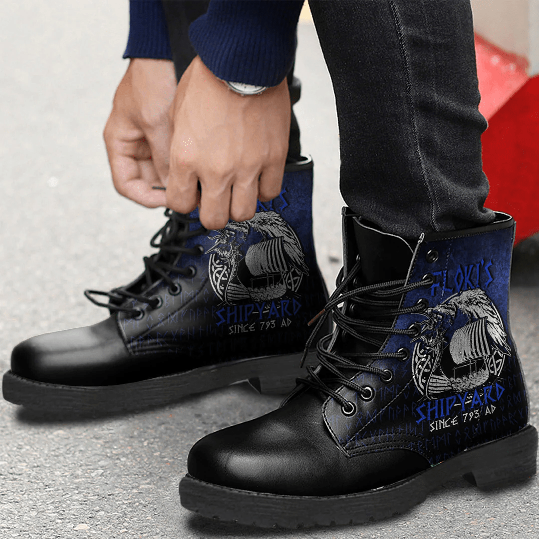 Boots Kattegat Longboat Raven Norse Mythology Flokis Shipyard Leather Boots