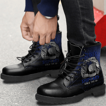 Boots Kattegat Longboat Raven Norse Mythology Flokis Shipyard Leather Boots