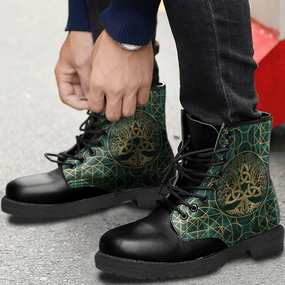 Boots Tree Of Life With Triquetra Malachite And Gold Leather Boots