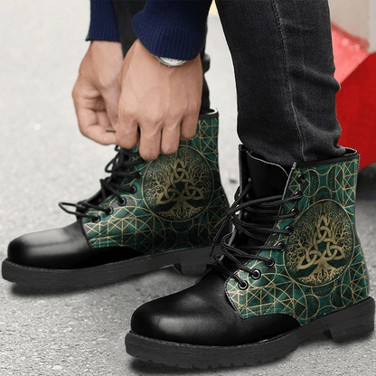 Boots Tree Of Life With Triquetra Malachite And Gold Leather Boots