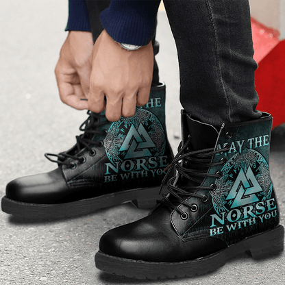 Boots May The Norse Be With You Viking Cyan Leather Boots