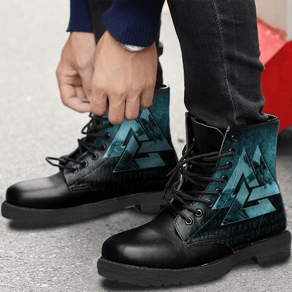 Boots Huginn Muninn Ravens From Odin Viking Gold Cyan Leather Boots