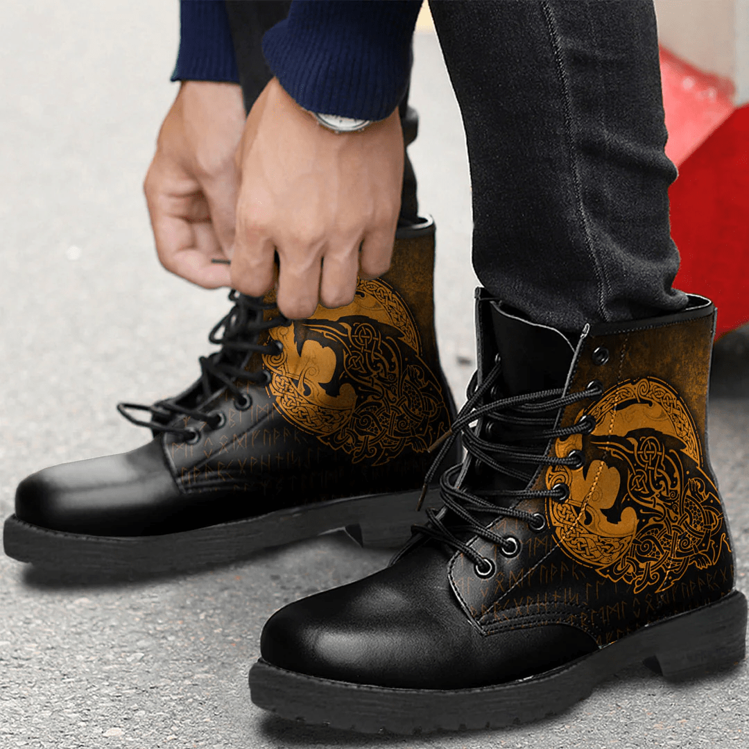 Boots Fenrir Vikingd Tattoo Gold Leather Boots