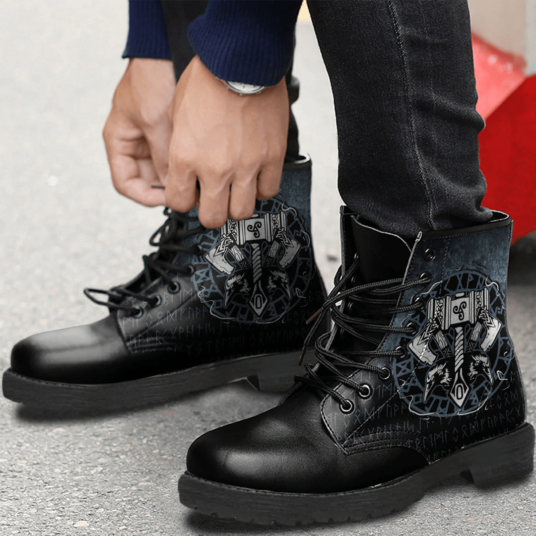 Boots Celtic Huginn And Muninn Raven Viking Leather Boots
