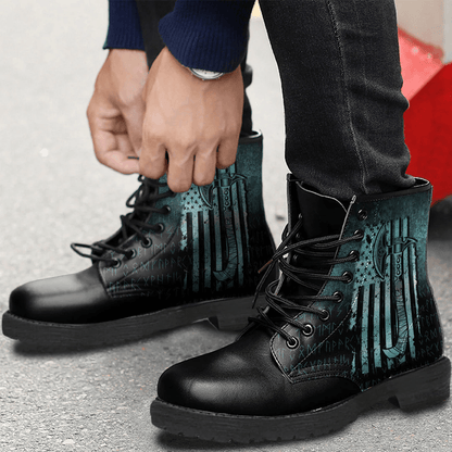 Boots Usa Flag Viking Cool American Norsemen Cyan Leather Boots