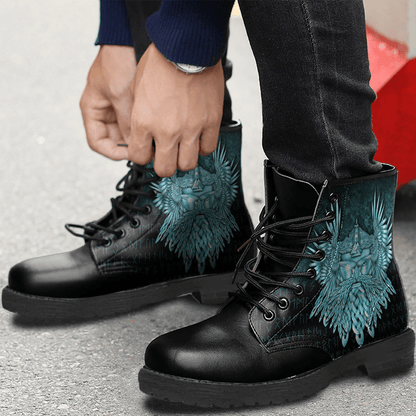 Boots Norse God Odin The All Father Cyan Leather Boots