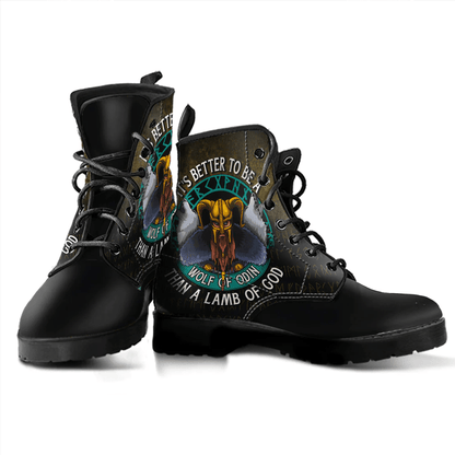 Boots It's Better To Be A Wolf Of Odin Than A Lamb Of God Leather Boots