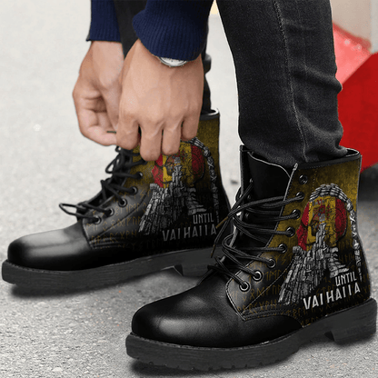 Boots Until Valhalla Viking Skull Spain Flag Leather Boots