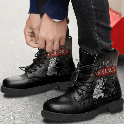 Boots Odin's Wolves Geri And Freki I'm Comfortable With Violence Leather Boots