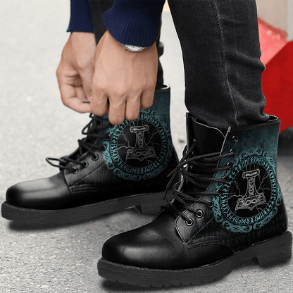 Boots Mjolnir Hammer Of Thor Runes Leather Boots