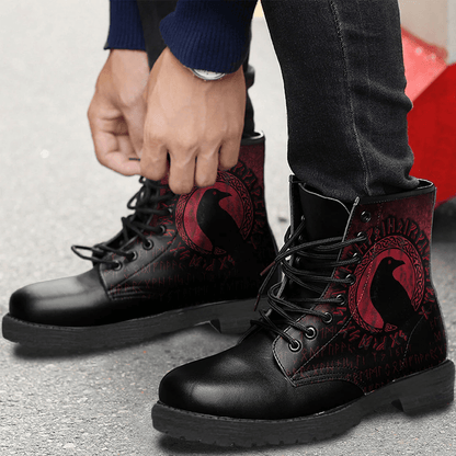 Boots Odin Ravens Huginn ' Muninn Vegvisir Vikings Myth Leather Boots