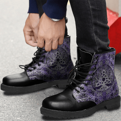 Boots Tree Of Life With Triquetra Amethyst And Silver Leather Boots