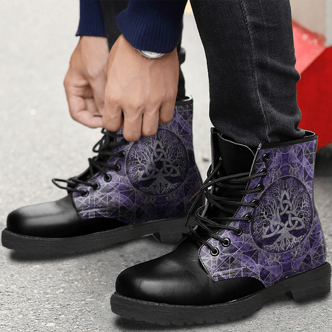Boots Tree Of Life With Triquetra Amethyst And Silver Leather Boots
