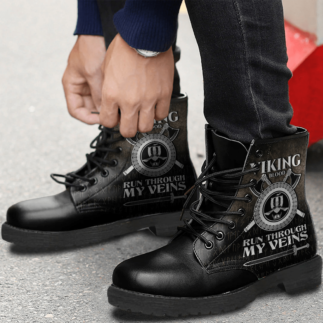Boots Viking Blood Run Through My Veins Leather Boots