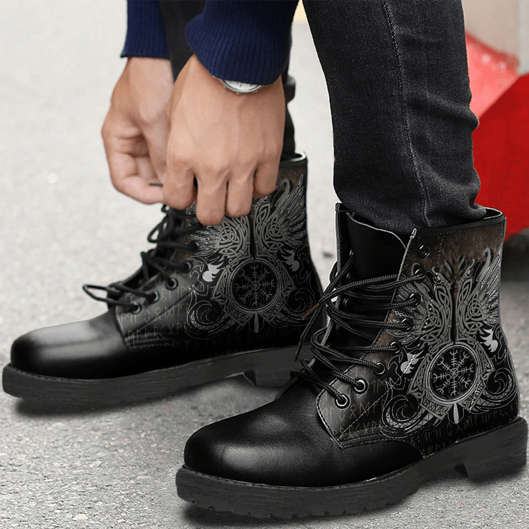 Boots Viking Huginn ' Muninn' Odin's Ravens Leather Boots