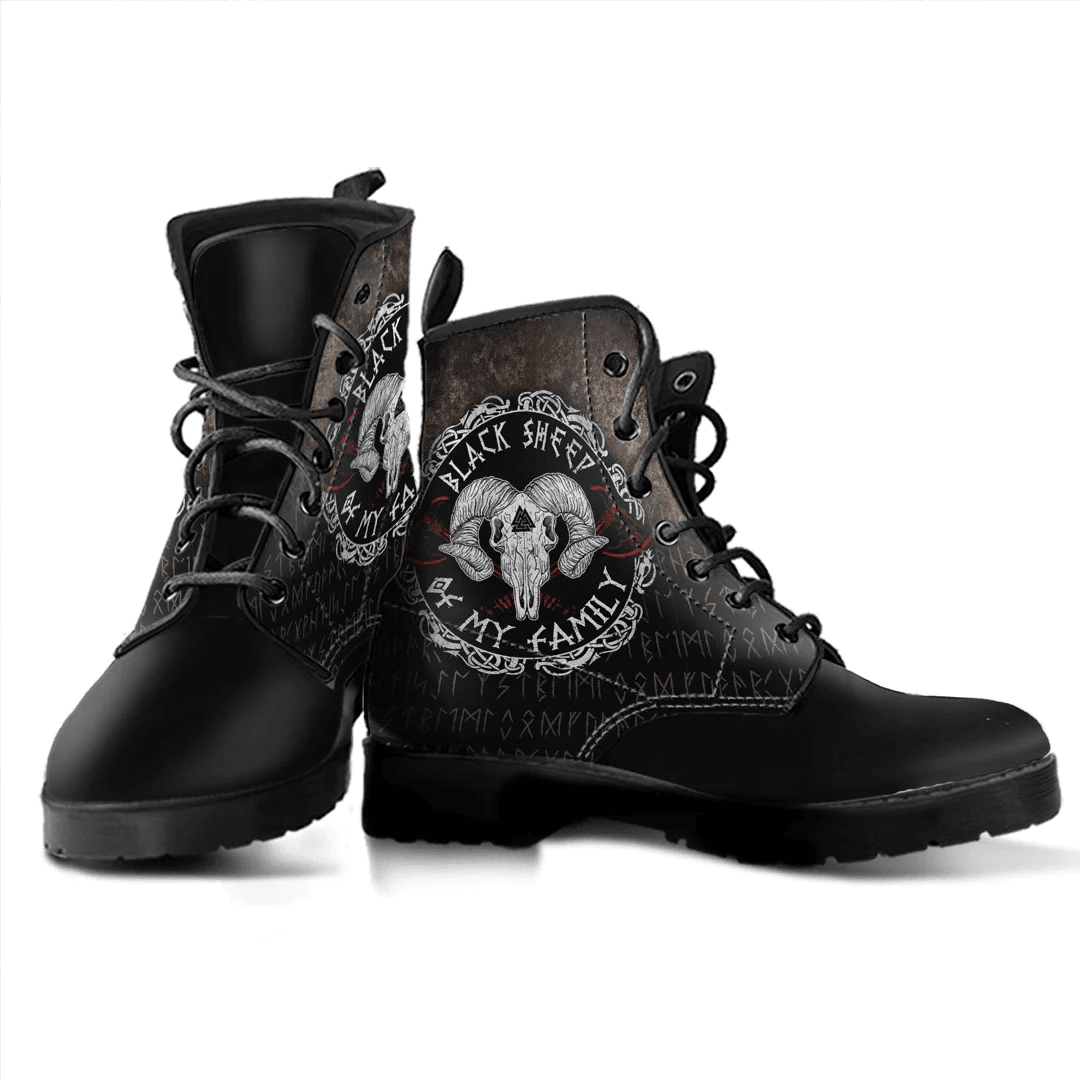 Boots Viking Black Sheep Skull Axe Leather Boots