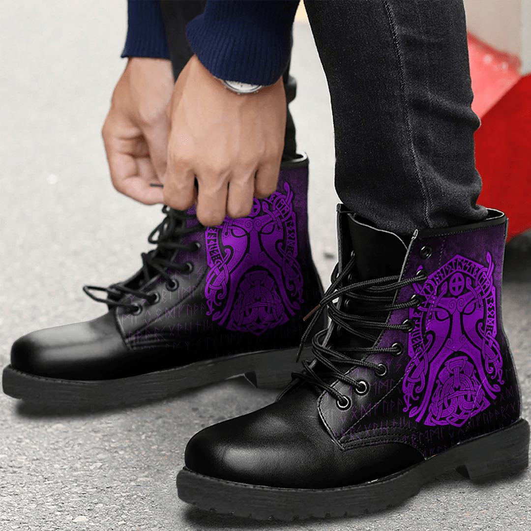 Boots Vikings Thor Godmask Purple Leather Boots