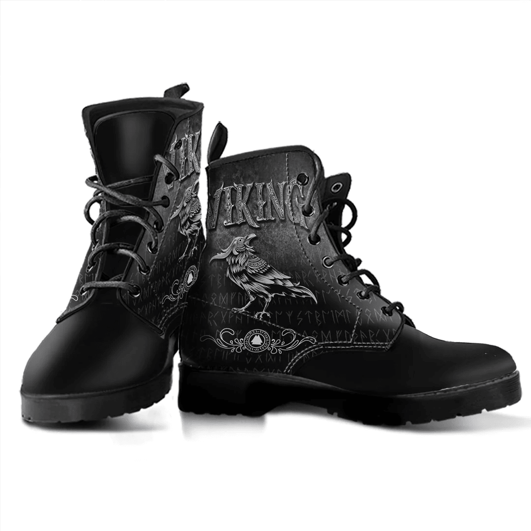 Boots Viking Raven Bird Nordic Style Norseman Leather Boots