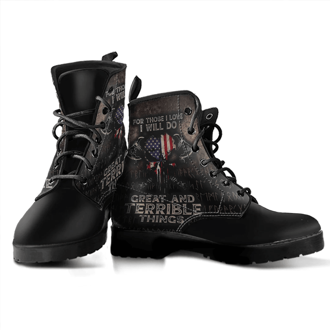 Boots Viking American Flag For Those I Love I Will Do Great And Terrible Things Leather Boots